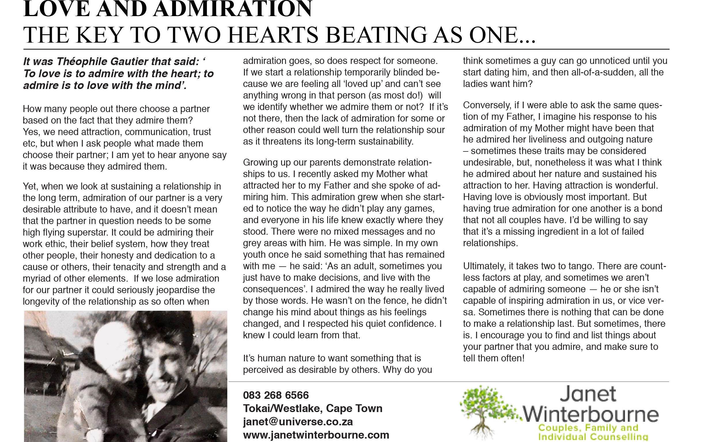 LOVE AND ADMIRATION – THE KEY TO TWO HEARTS BEATING AS ONE  | Psychologist Cape Town