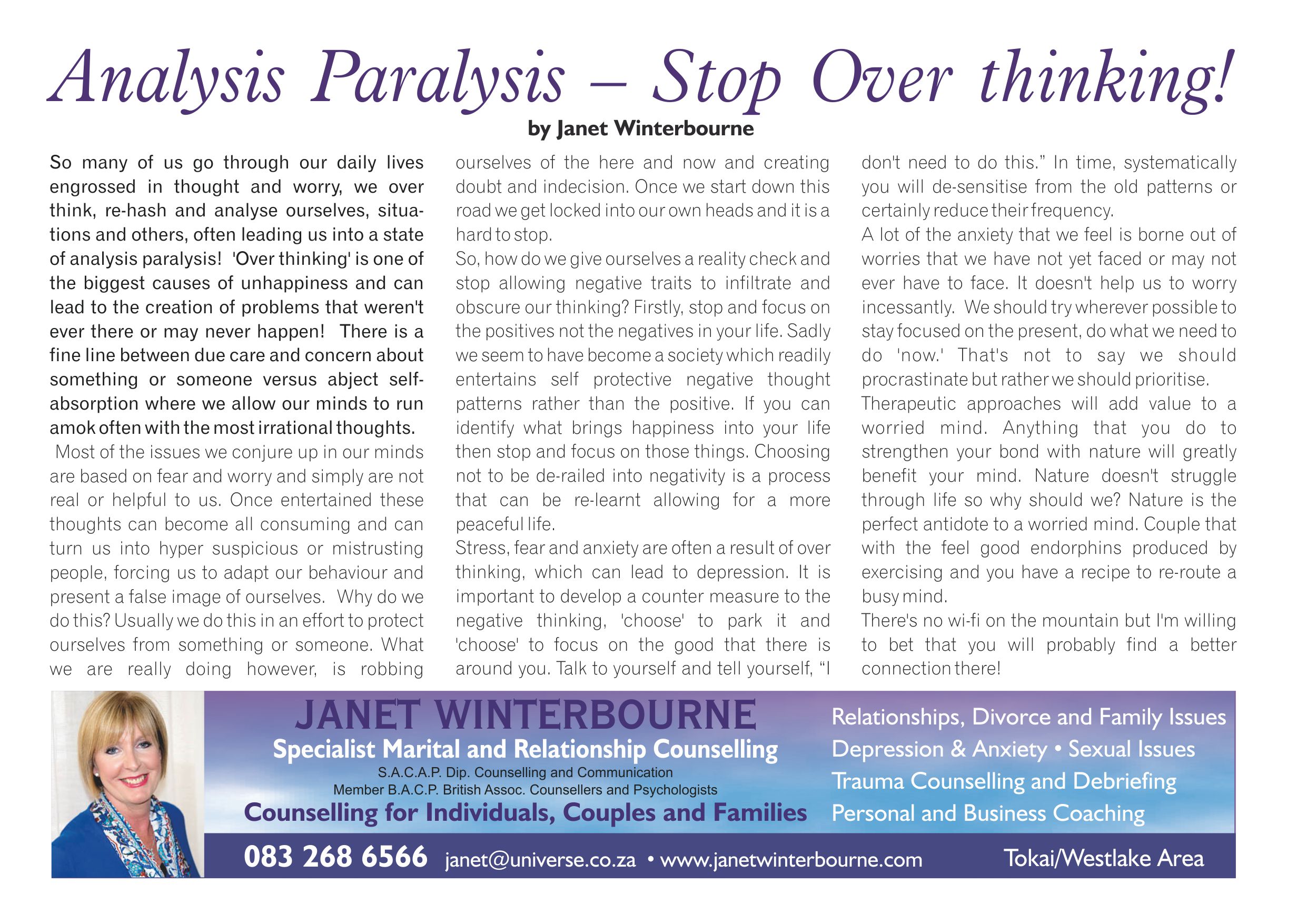 Analysis Paralysis - Stop Over thinking | Psychologist Cape Town Analysis Paralysis - Stop Over thinking | Psychologist Cape Town