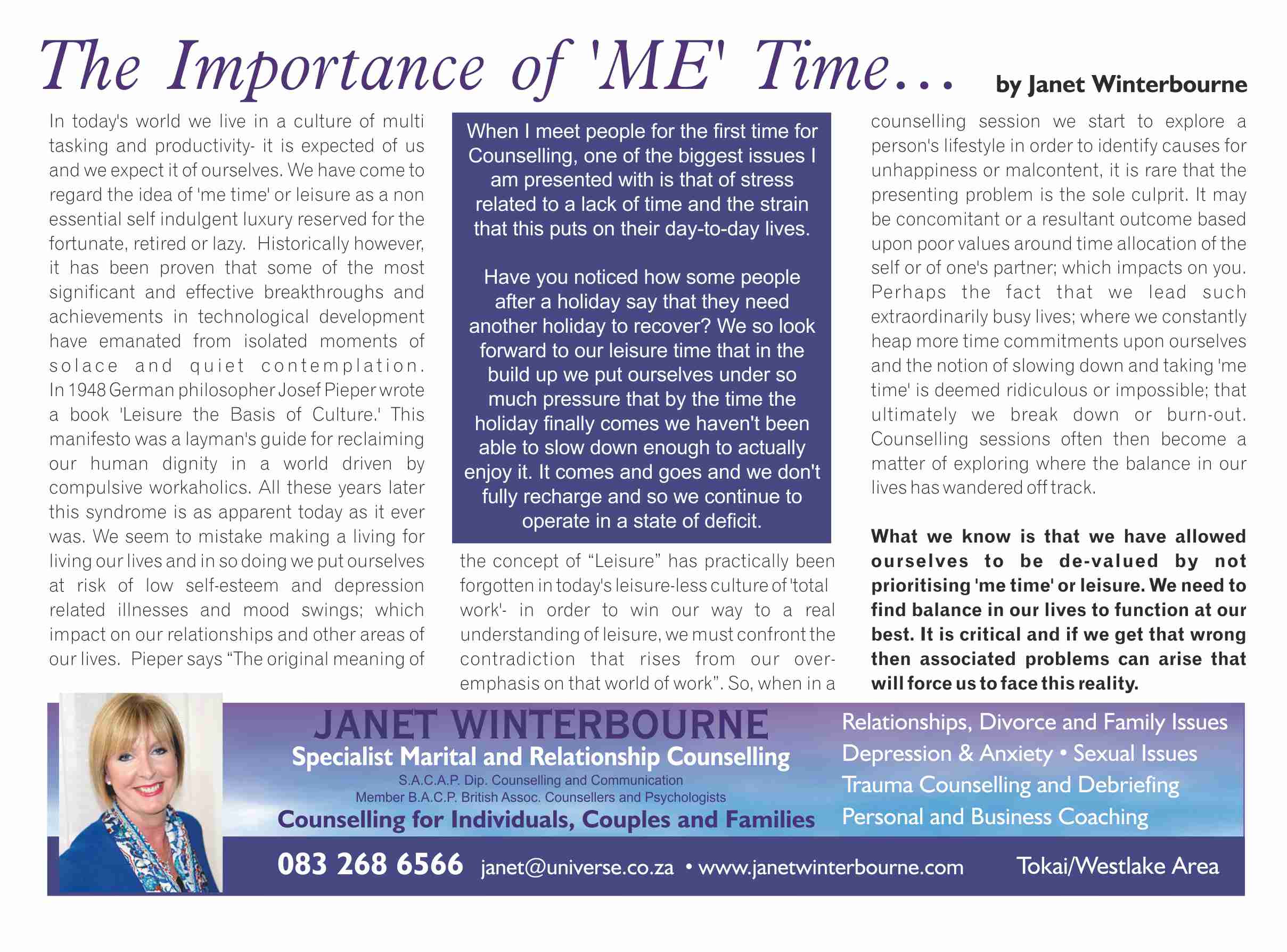 The Importance of ‘me’ time | Psychologist Cape Town The Importance of ‘me’ time | Psychologist Cape Town