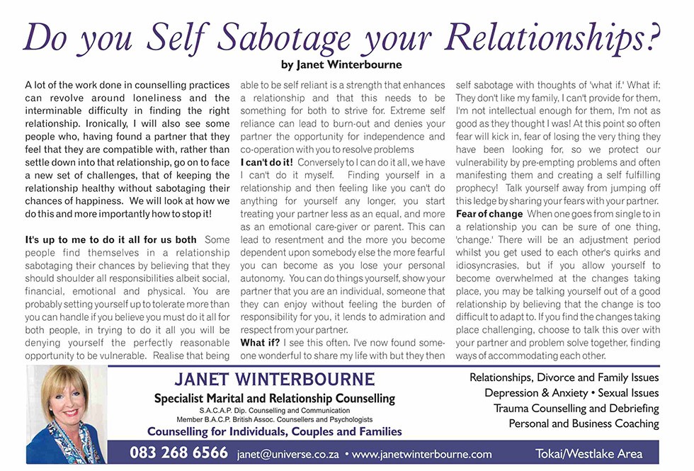 Do you self-sabotage your relationships | Psychologist Cape Town Do you self-sabotage your relationships | Psychologist Cape Town