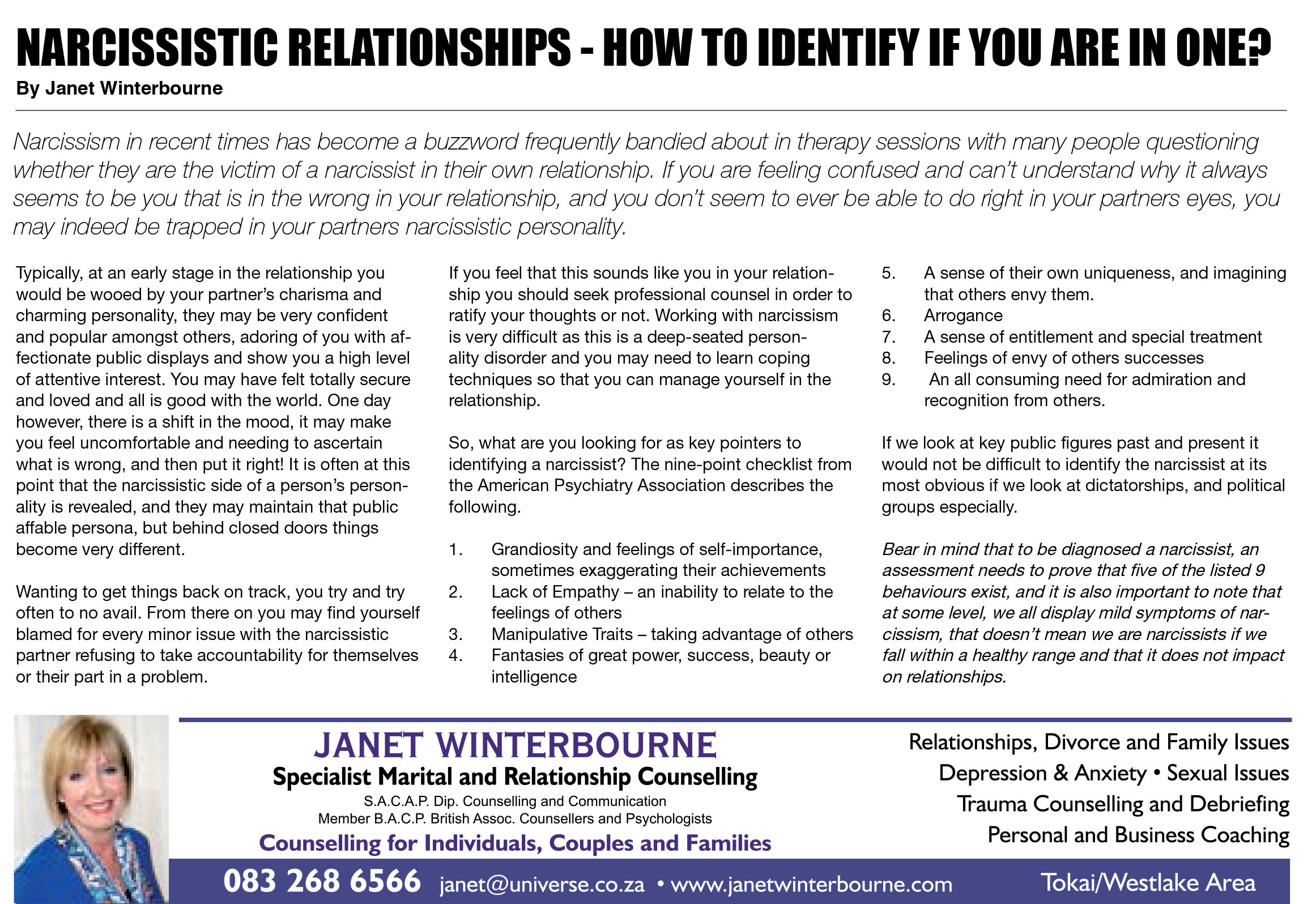 Narcissistic Relationships - How To Identify If You Are In One? | Psychologist Cape Town Narcissistic Relationships - How To Identify If You Are In One? | Psychologist Cape Town
