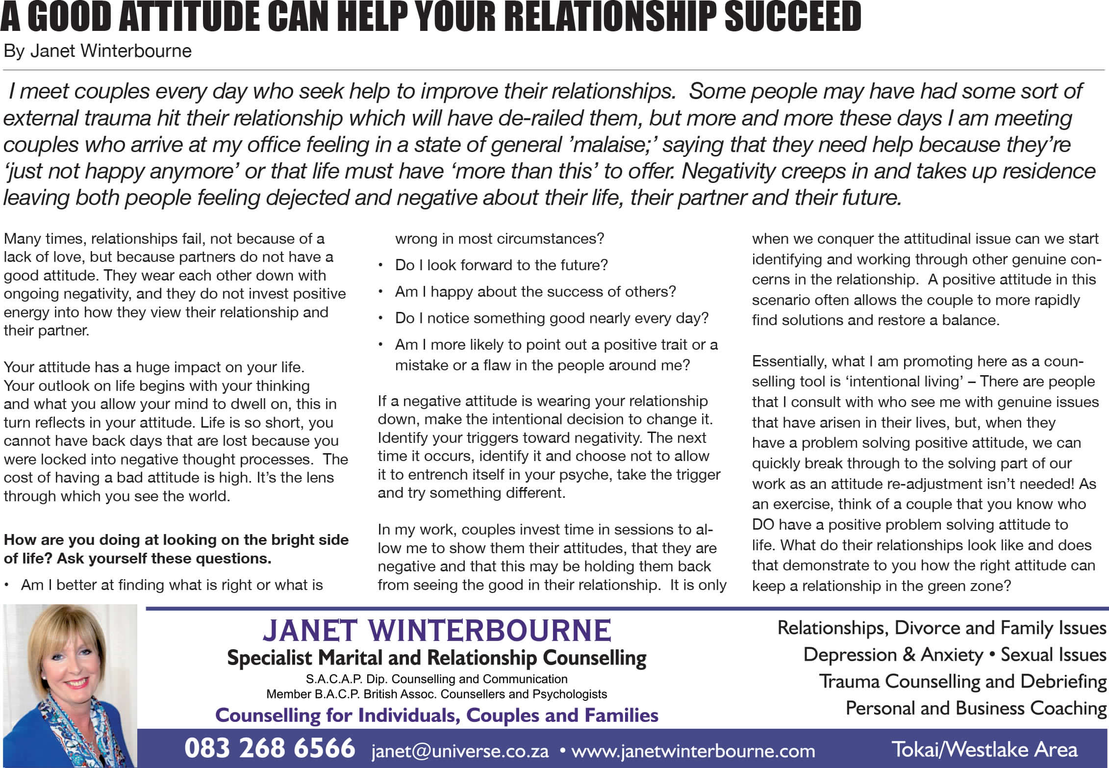 A Good Attitude Can Help Your Relationship Succeed | Psychologist Cape Town A Good Attitude Can Help Your Relationship Succeed | Psychologist Cape Town