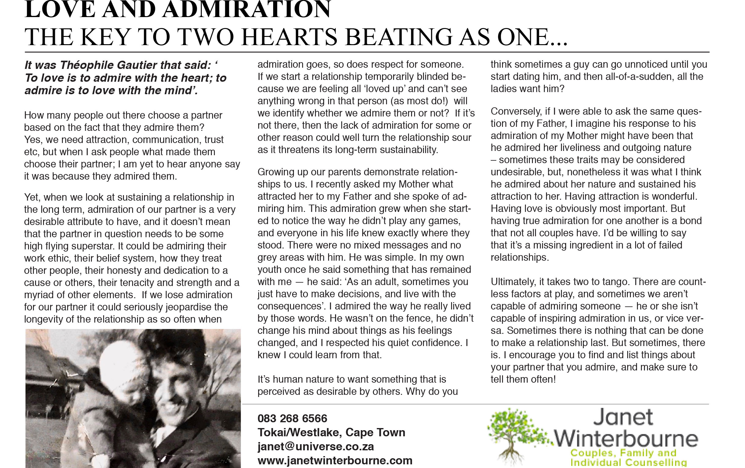LOVE AND ADMIRATION – THE KEY TO TWO HEARTS BEATING AS ONE | Psychologist Cape Town LOVE AND ADMIRATION – THE KEY TO TWO HEARTS BEATING AS ONE | Psychologist Cape Town