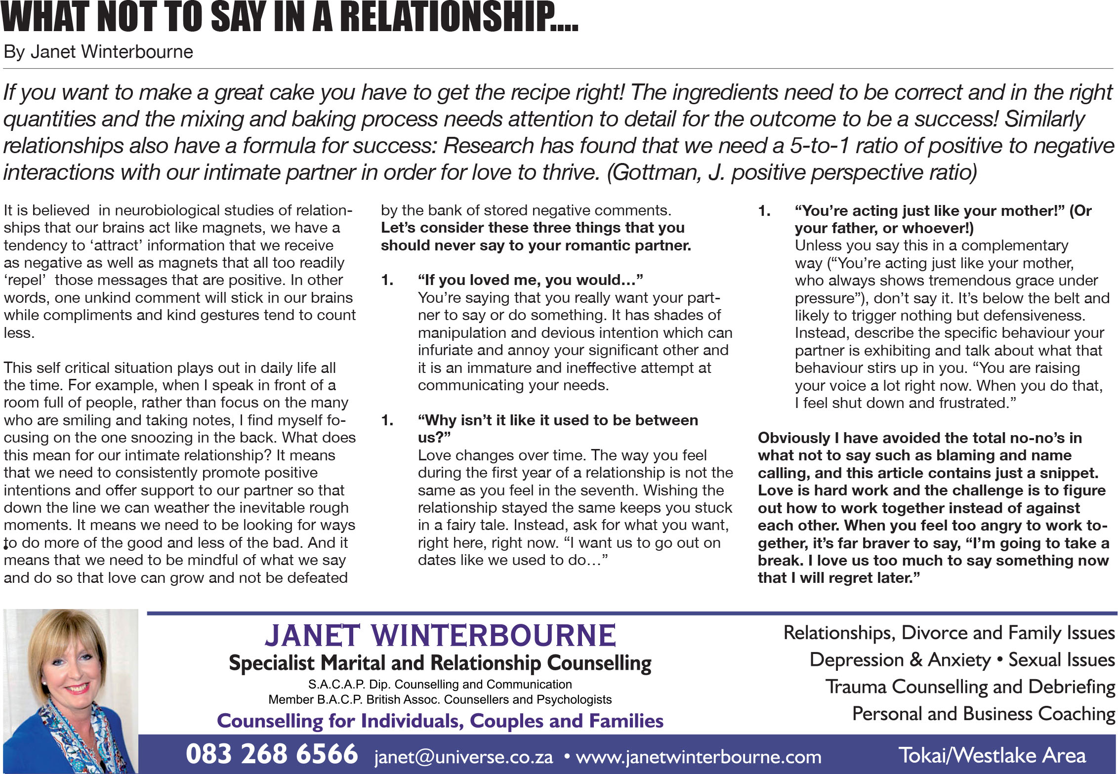 What Not To Say In A Relationship | Psychologist Cape Town What Not To Say In A Relationship | Psychologist Cape Town